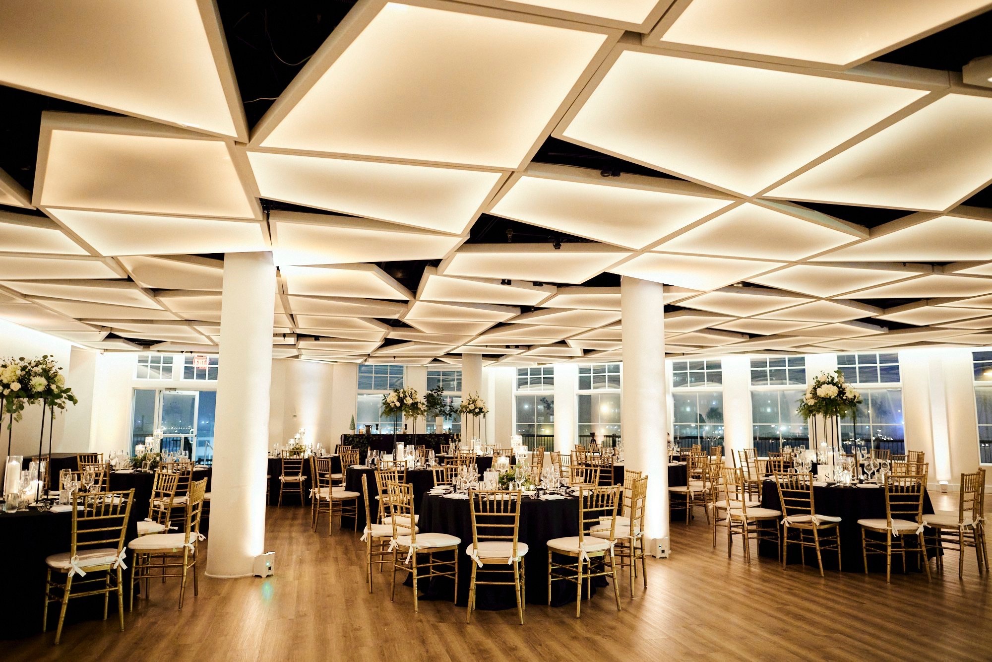 Elegant dining room with city views
